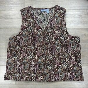 Liz&Me Women's 3X Paisley Abstract Tapestry‎ Button Front Vest Cottage Core